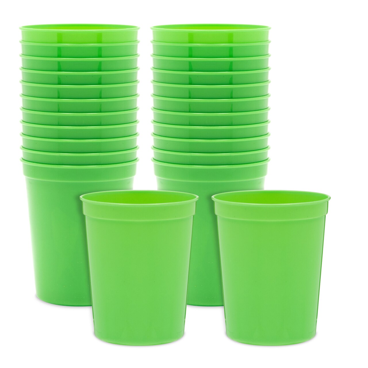 BLUE PANDA 16 Oz Lime Green Stadium Cups - Plastic Cups Reusable & Dishwasher Safe - Party Favor Tumblers & Green Plastic Cup - 24 Count